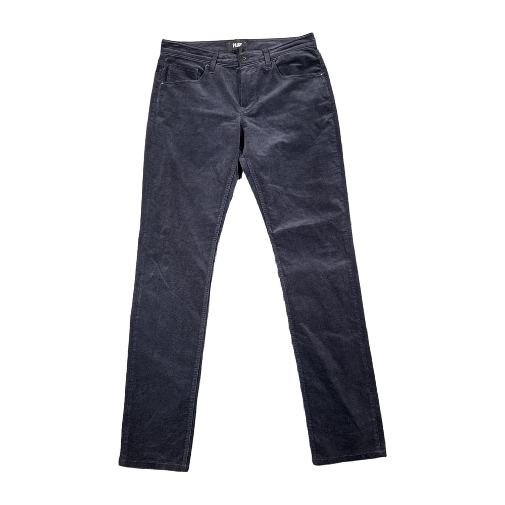 Paige Mens Slim Straight Corduroy Pants Navy Blue Size 30 Mid Rise Fine Wale